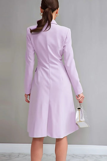 Robe de travail midi en satin lilas à double boutonnage à manches longues